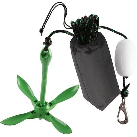 Rad Sportz Kayak Anchor - 3.5lb Folding Kit with 40ft Marine Rope for Paddle Board by Green 83-7004